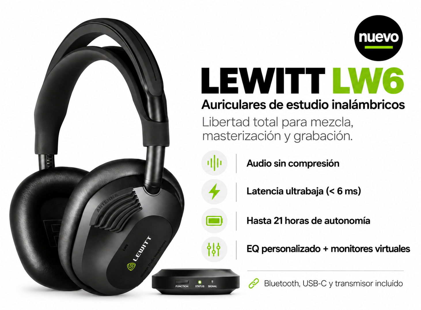 Lewitt LW6 Wireless – Auriculares de Estudio de Alta Fidelidad - 32 Ohm Lewitt LW6 Wireless – Auriculares de Estudio de Alta Fidelidad - 32 Ohm